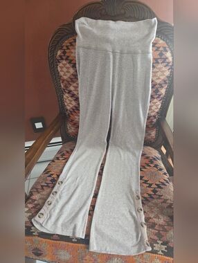 Anthropologie Light Gray Wide-Leg Knit Pants with Button Detail